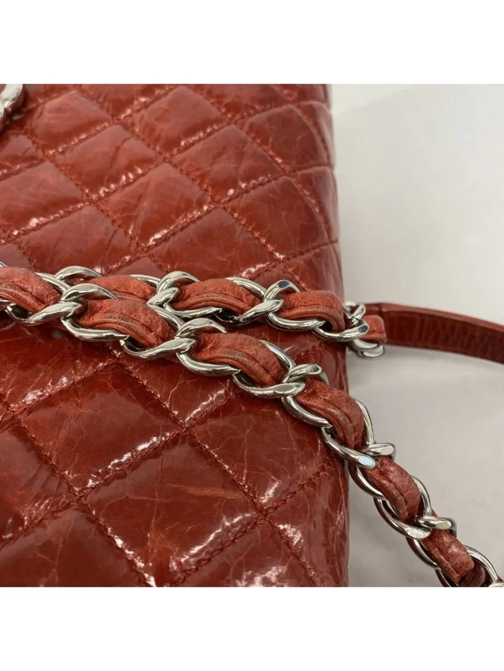 Chanel Shoulder Bag Quilted Leather Red Silver